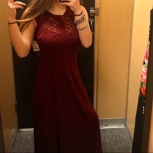 dark red prom dress